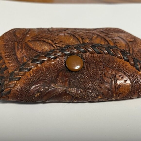 VTG Tooled Leather Coin Purse Snap Pouch Floral Roses Hand-Crafted 4.5"x2.5" - Picture 9 of 16